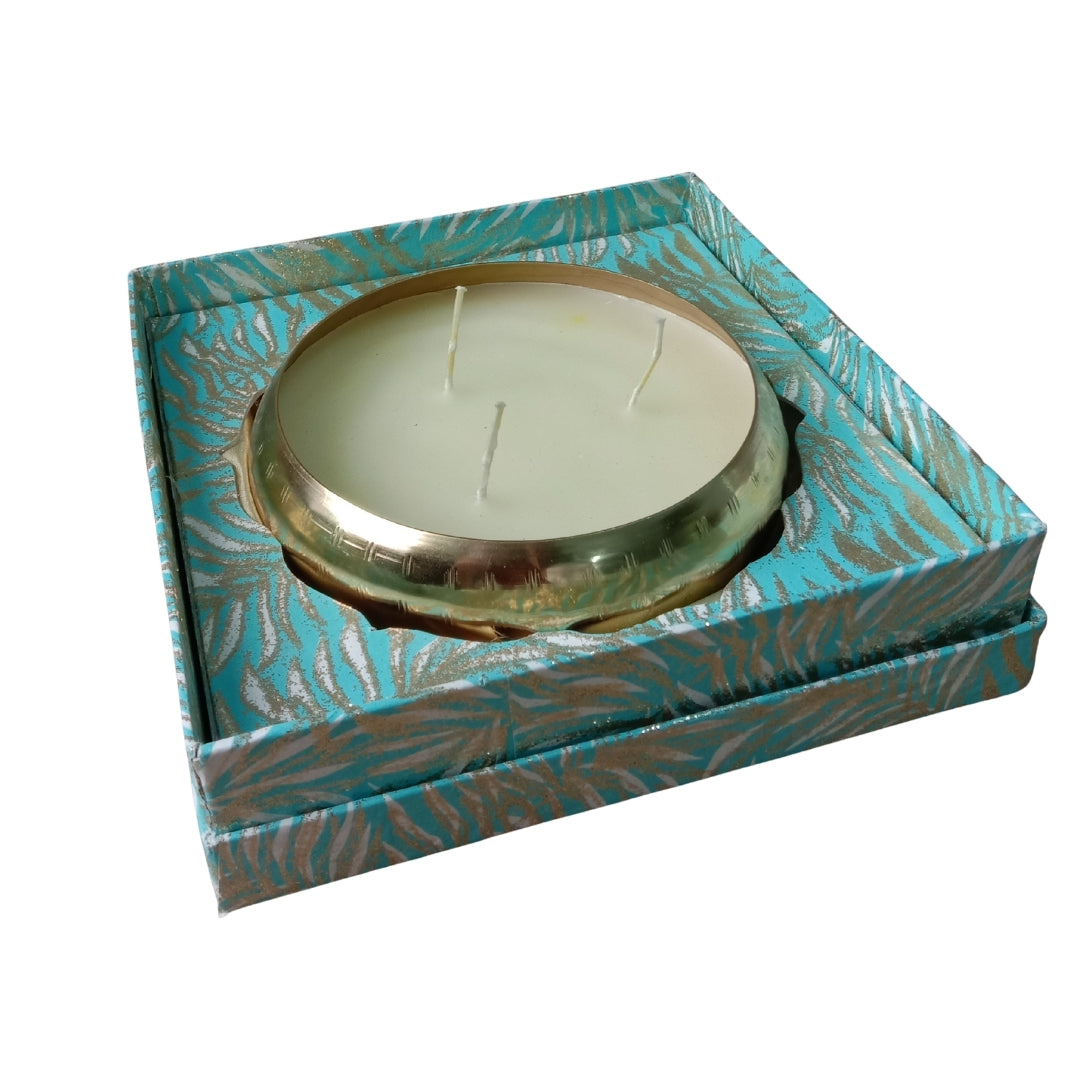 Gold Bowl 3-Wick Scented Candle in Blue Gift Box
