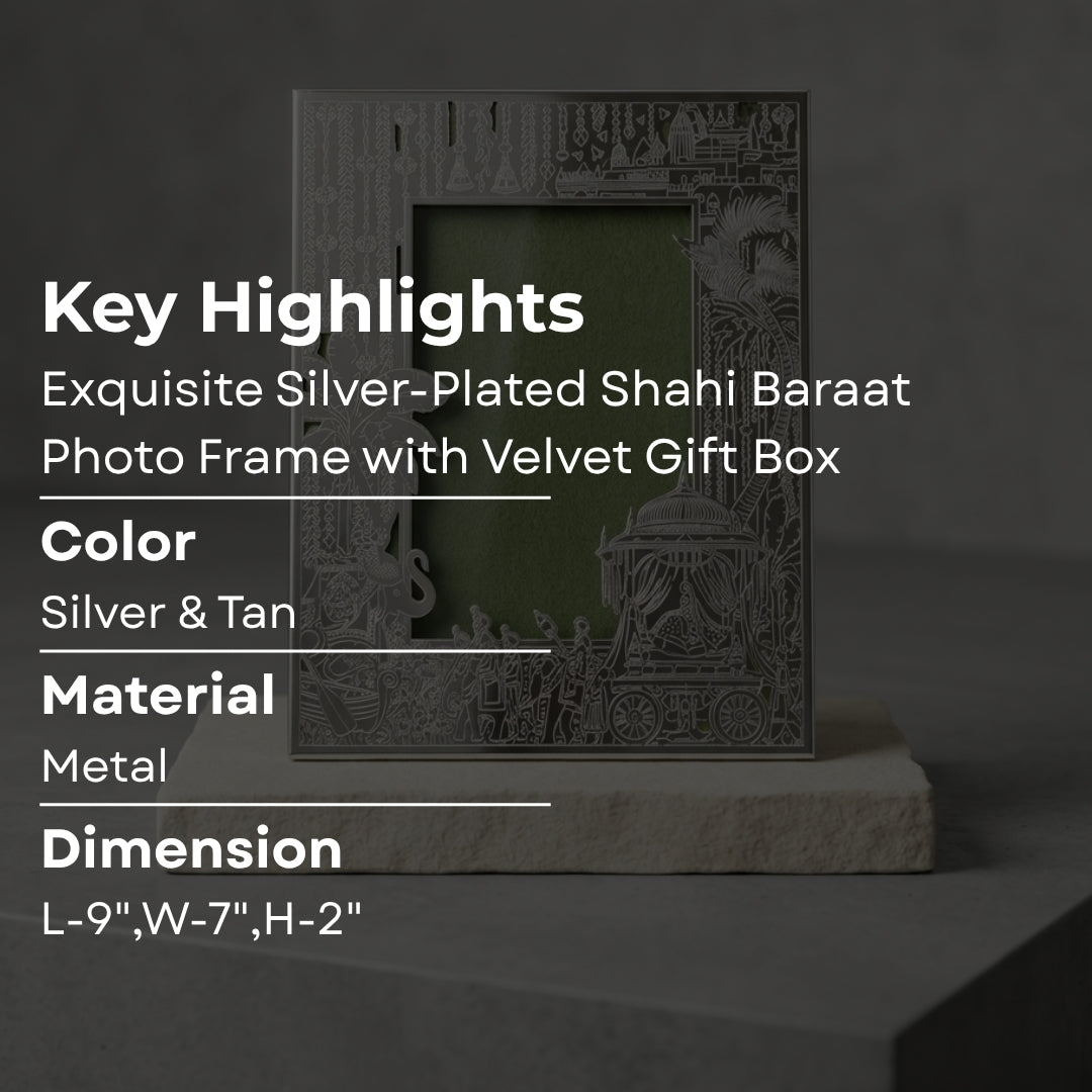 Exquisite Silver-Plated Shahi Baraat Photo Frame with Velvet Gift Box