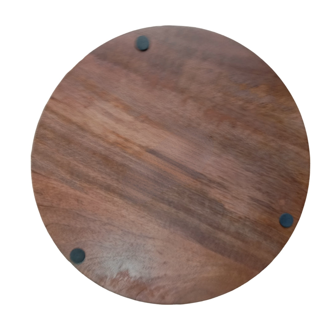 Wooden Large Round Serving Tray with Gold Floral Branch Handles