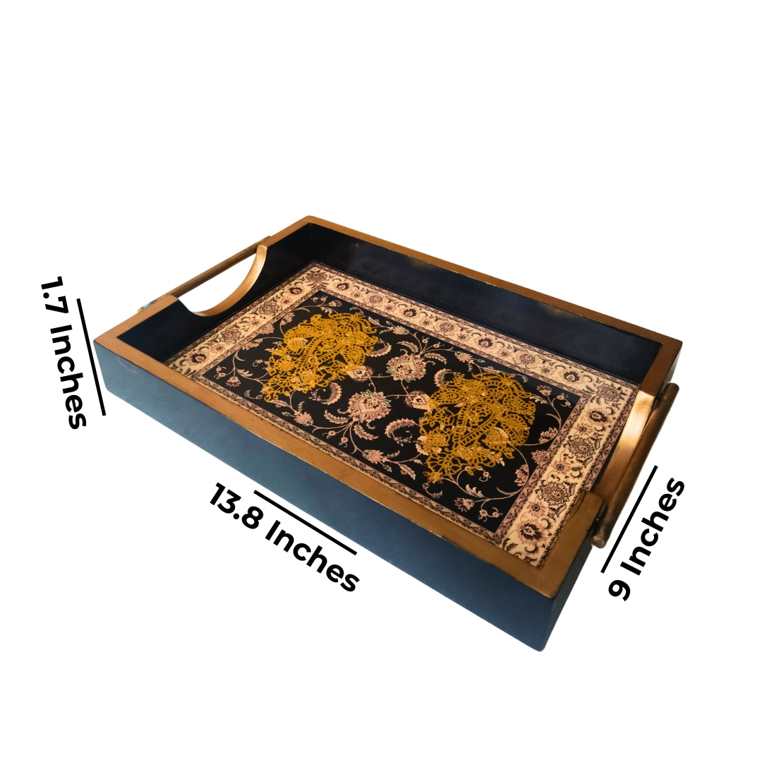 Small Black Wooden Digital Print Enamel Tray