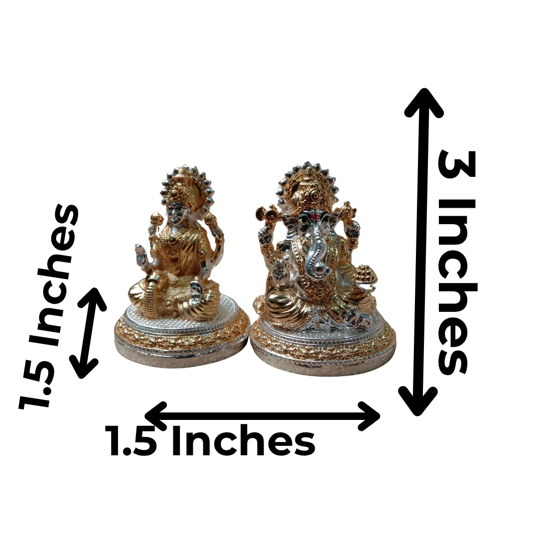 The Home Co- 999 Pure Silver & 24K Gold Plated Lakshmi & Ganesha Fiber Idols(small gold & silver)(small)