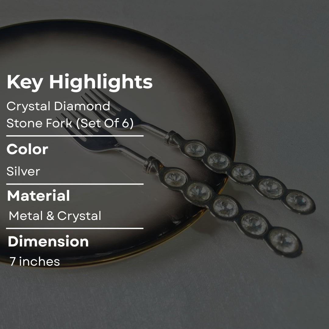 Cutlery Set Of 6 - Silver Crystal Stone Table Fork