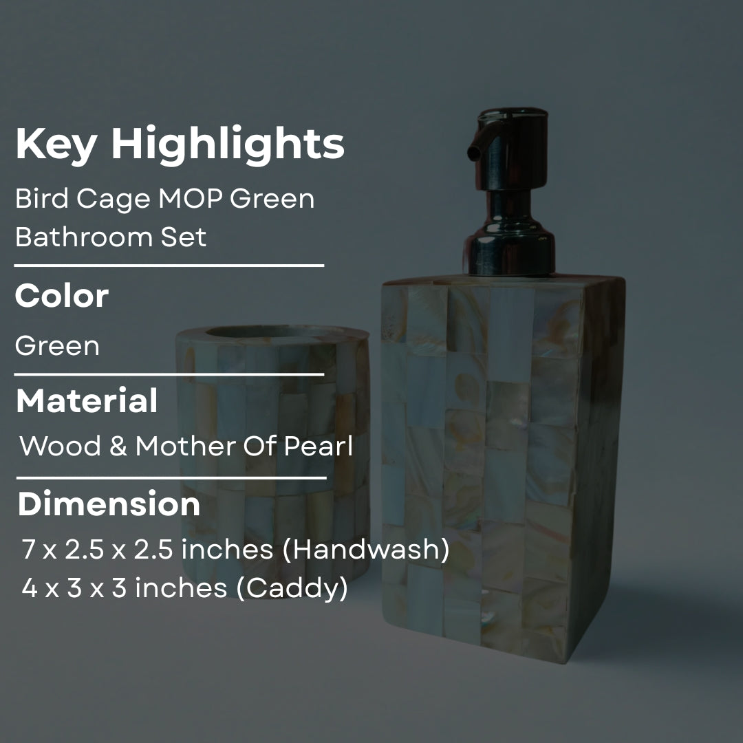 Wooden Mother of pearl & white enamel Bathroom Set of 2