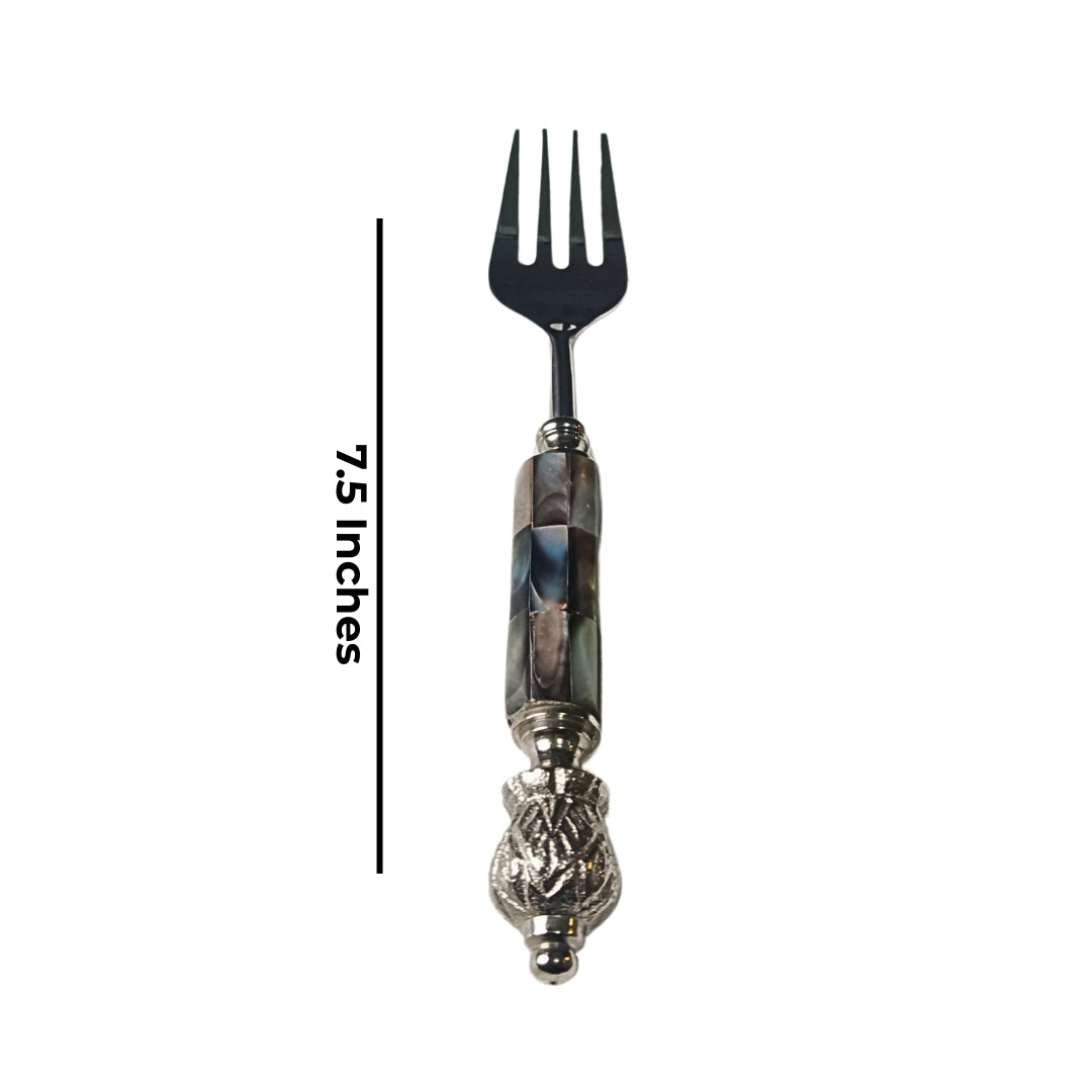 Cutlery Set Of 6 - Black Mother Of Pearl With Silver Knob Table Fork