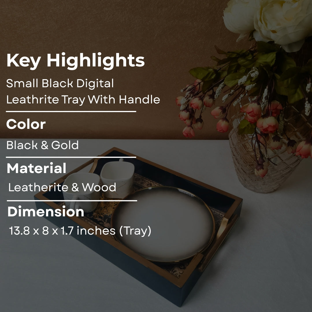 Small Black Wooden Digital Print Enamel Tray