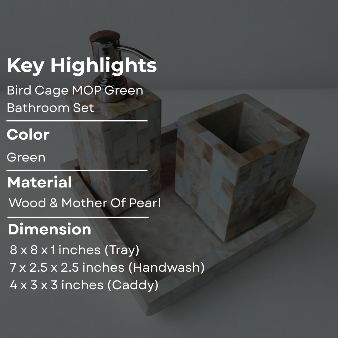 Wooden Mother of pearl & white enamel Bathroom Set of 3