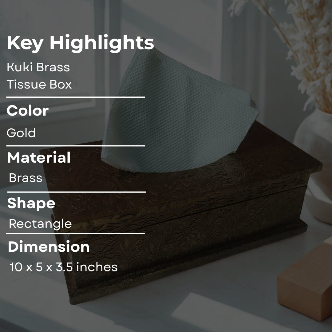 Tissue Box - Wooden Brass Etched Design