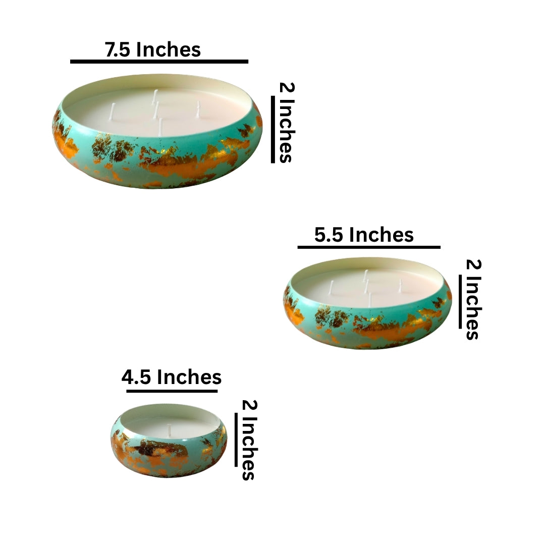 Mint & Gold Leaf Decorative URLI WITH WAX Candle Set of 3