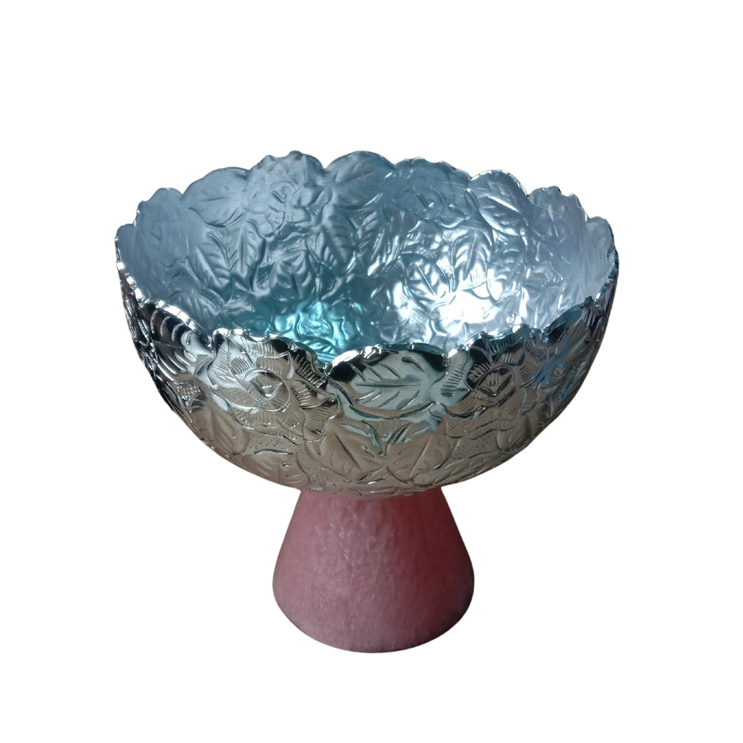 Purple Velvet Gift Box with Ornate Silver Decorative Bowl
