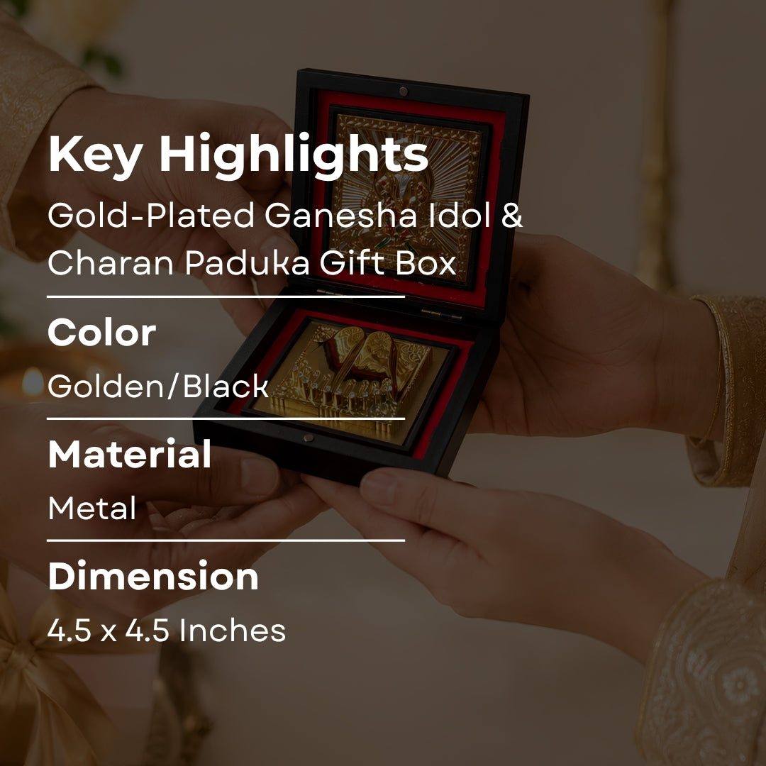 Gold-Plated Ganesha Idol & Charan Paduka Gift Box