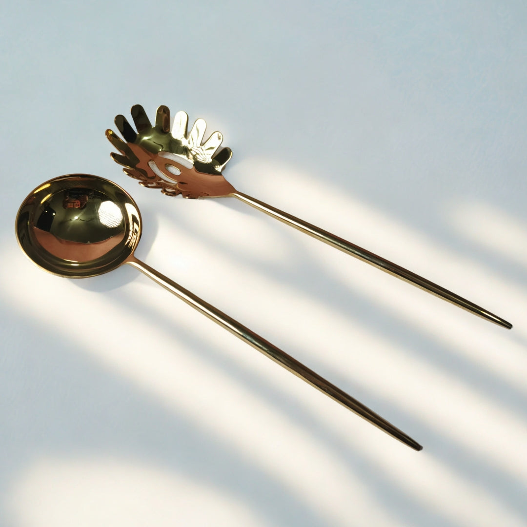 Gold Plated Serving Set With Spoon, Fork & Knife Set Of 30