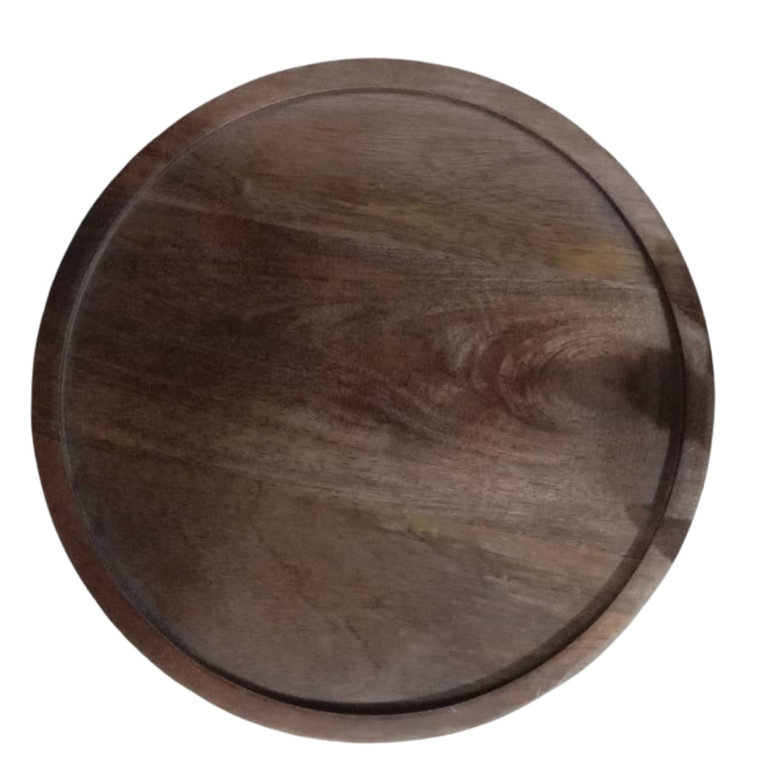 Wooden Round Serving Tray with Silver Elephant Feet