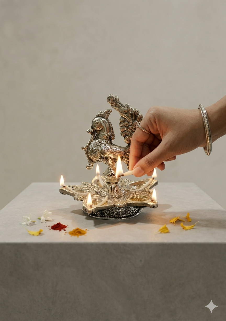 Metal Handmade Peacock Shape Diya single