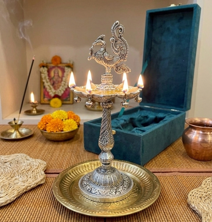 Silver Plated Peacock Samai / Diya