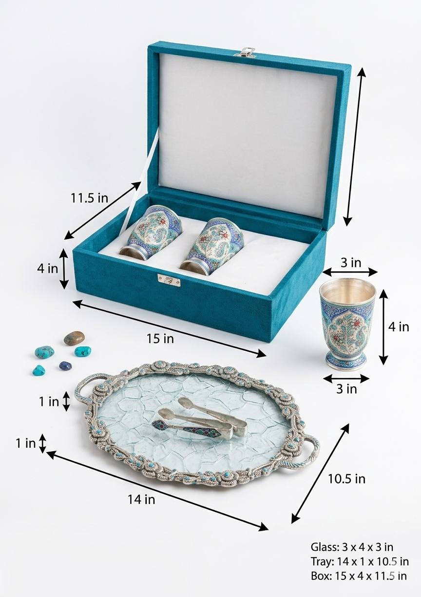 Silver Plated 6 Glass and Tray set with Gift Box Packing