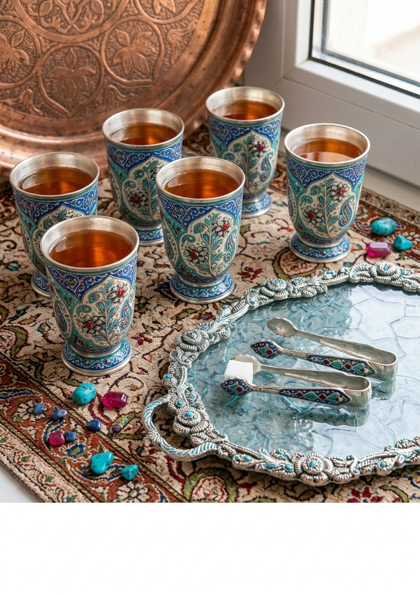 Silver Plated 6 Glass and Tray set with Gift Box Packing