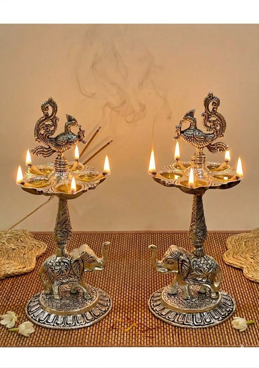 Silver Plated Elephant Shape Samai / Lamp