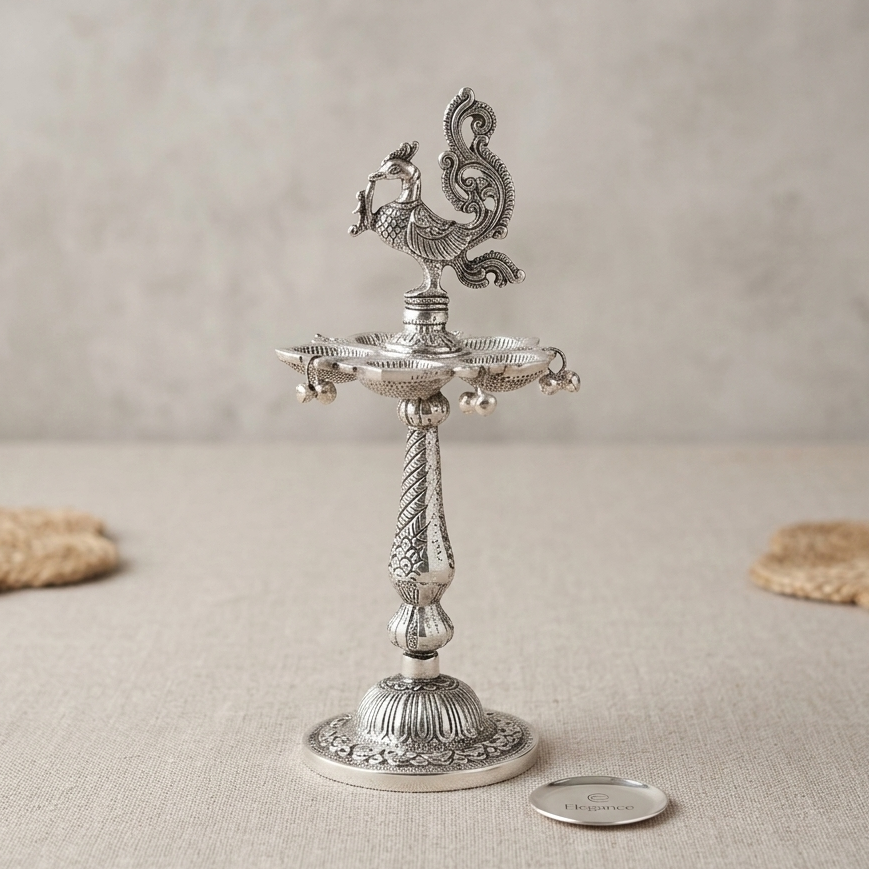 Silver Plated Peacock Samai / Diya