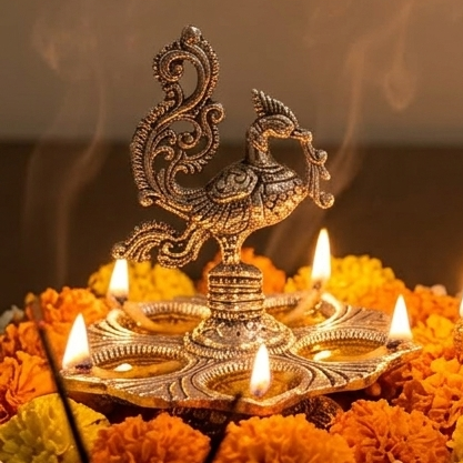 Metal Handmade Peacock Shape Diya Large
