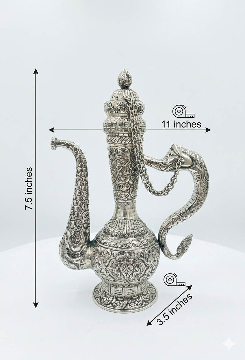 Silver Plated Carving Surahi with Velvet Box Packing