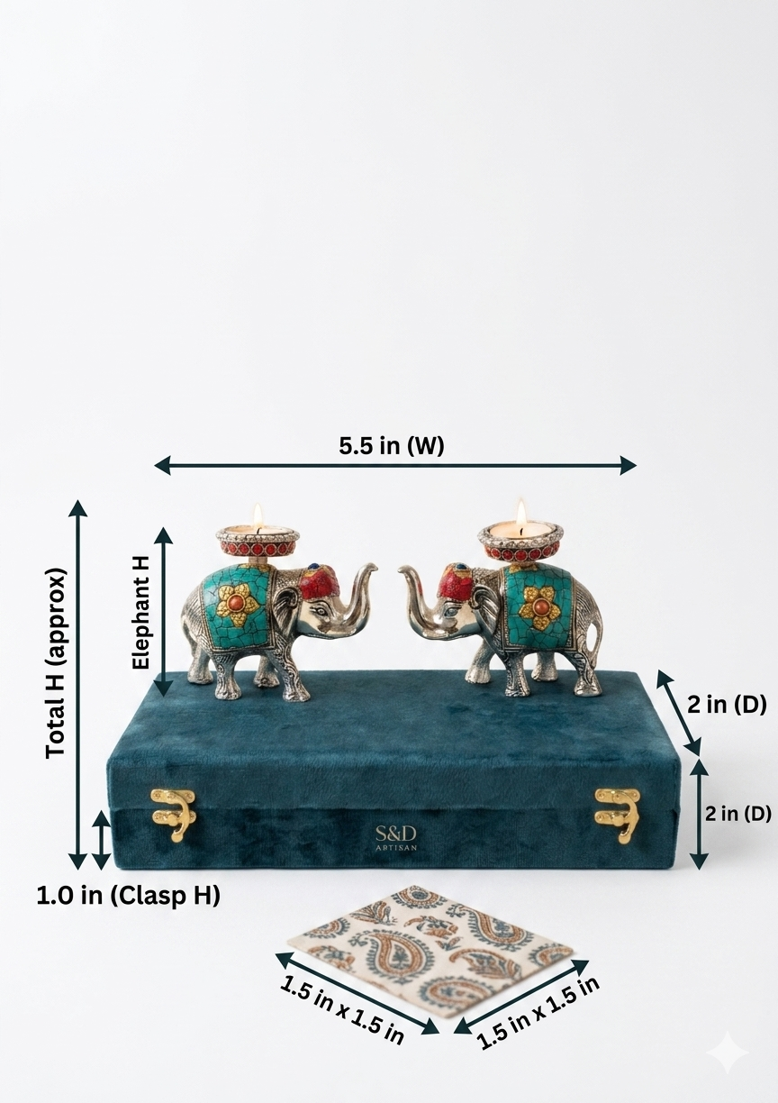 Silver Plated Elephant with stone work with Tealight Holder on Top