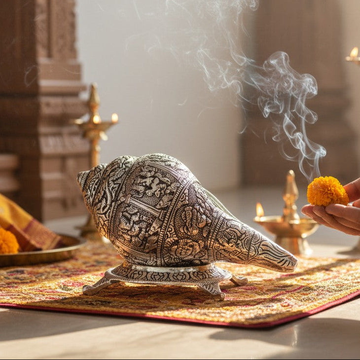 Silver Plated SHANKH with STAND