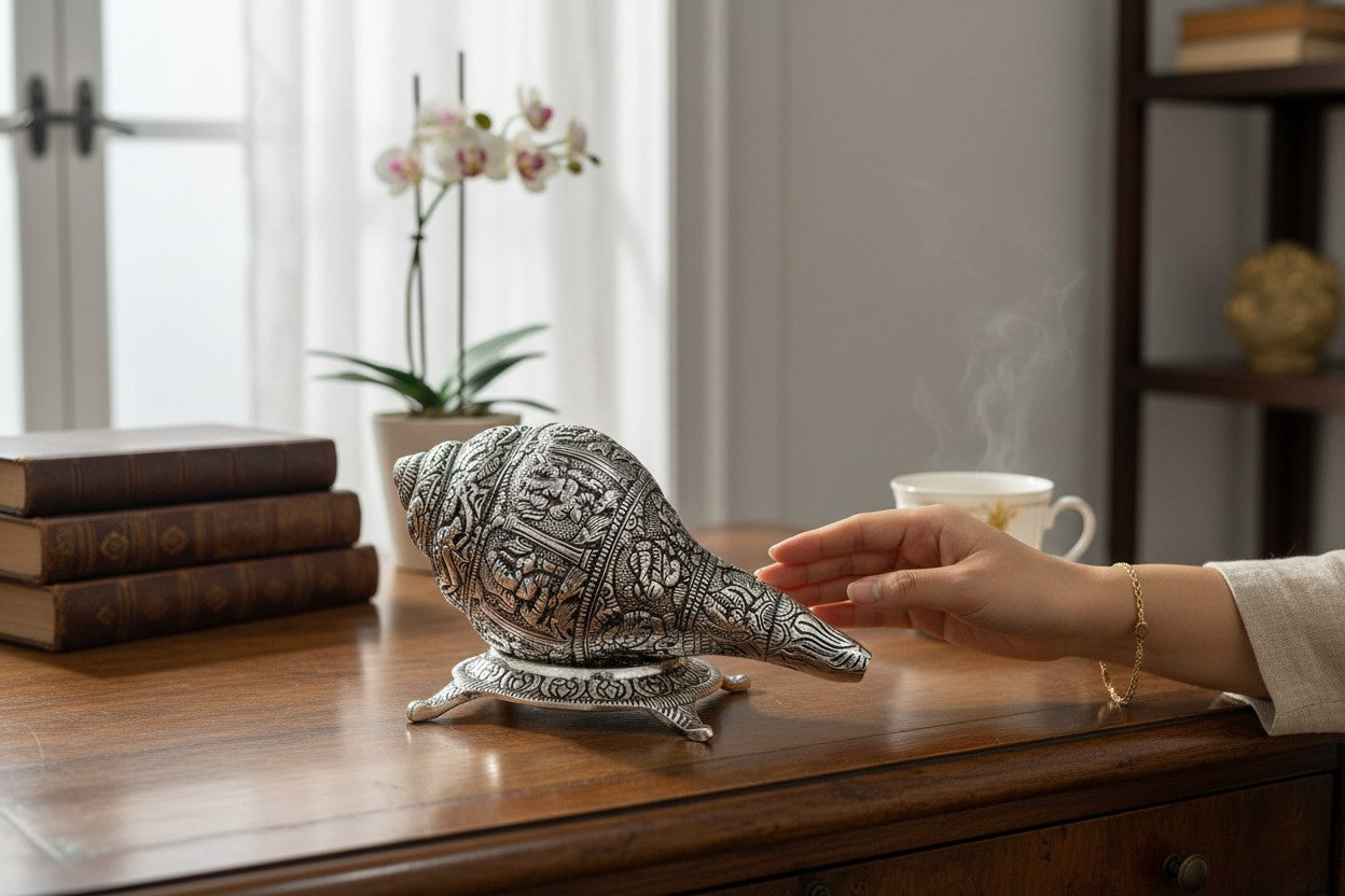 Silver Plated SHANKH with STAND