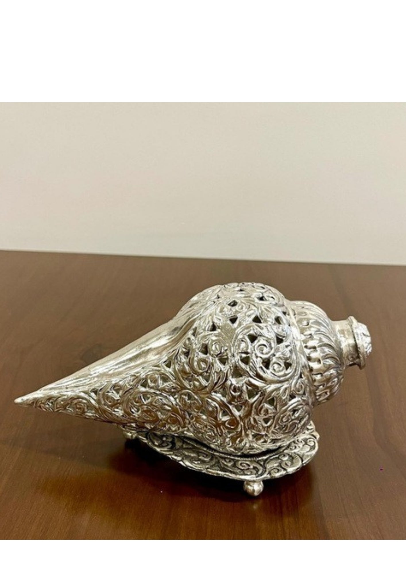 Silver Plated Carving Work SHANKH with STAND