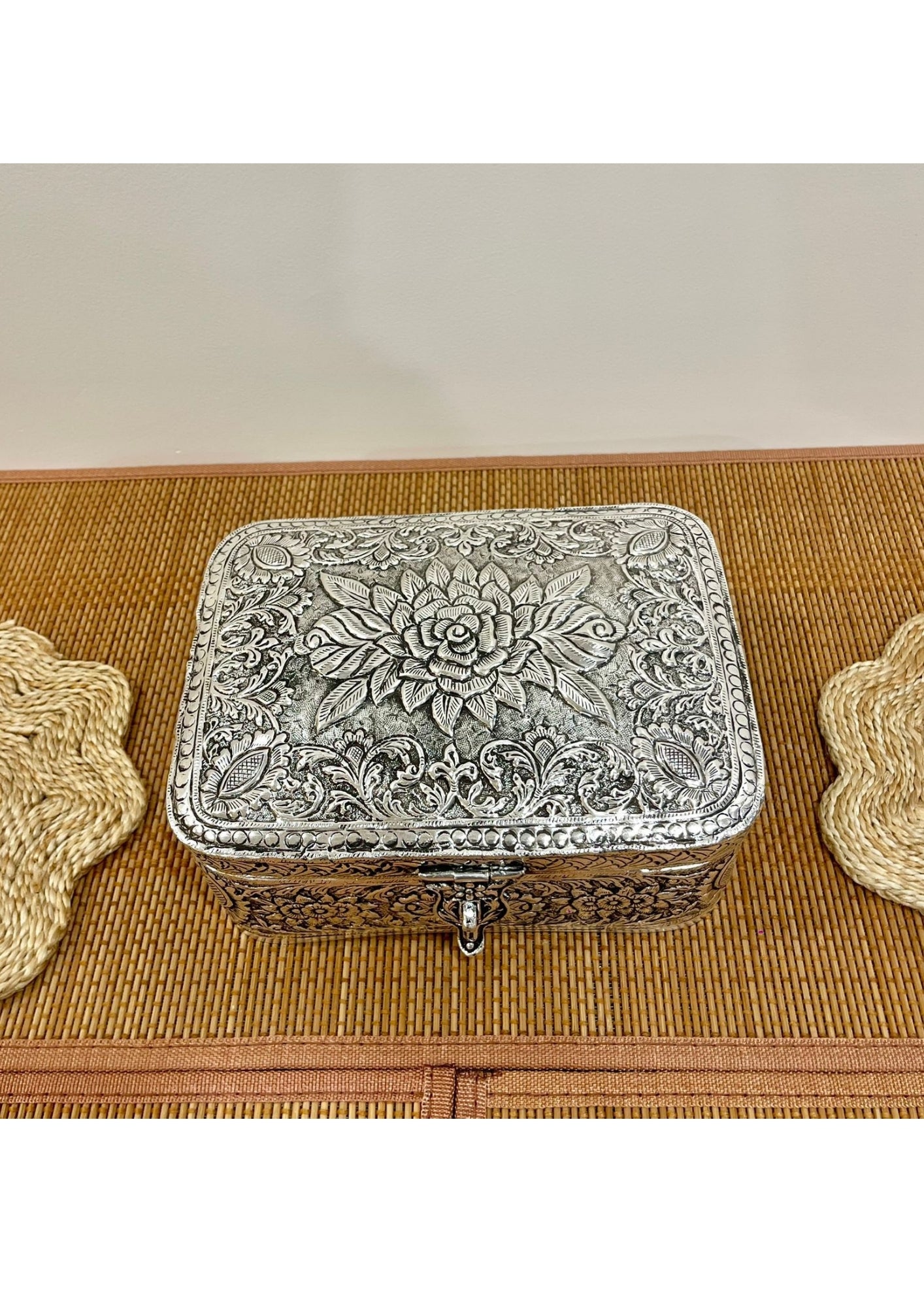 Silver Plated Fine Carving Work Jewellery Box