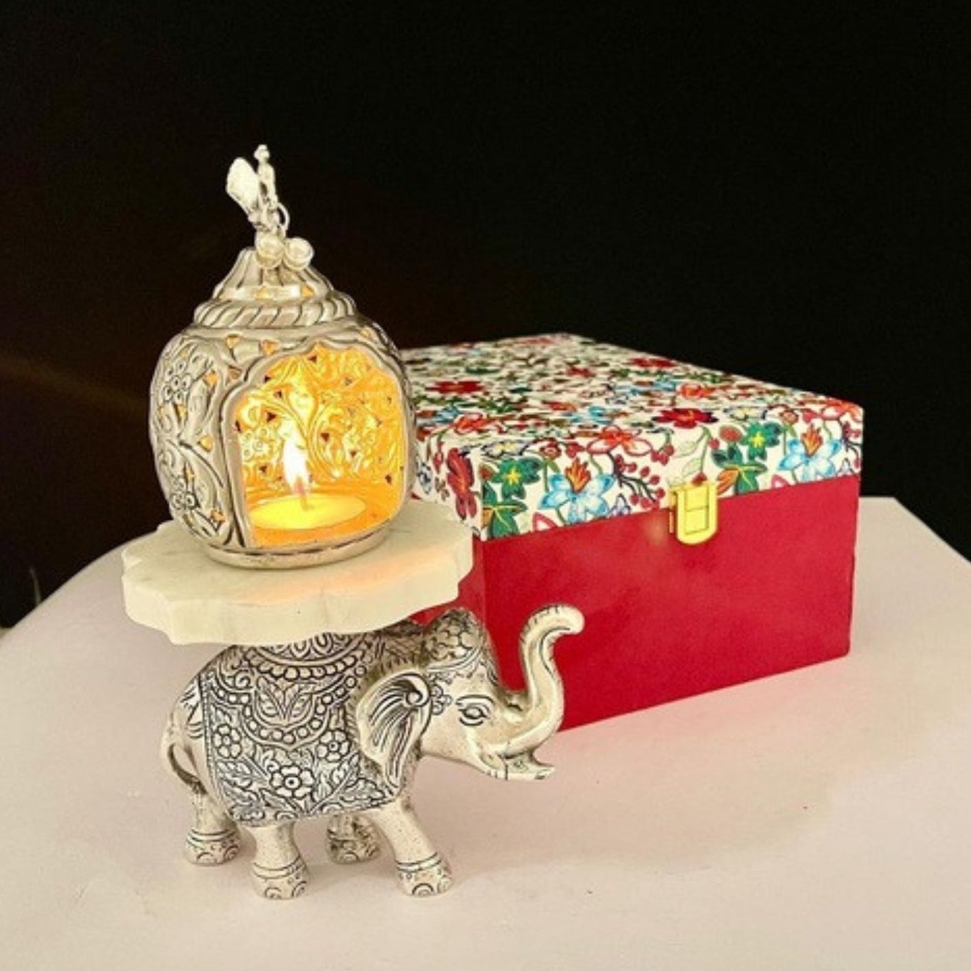 Silver Plated Elephant with Tealight Holder with Elegant Gift Box