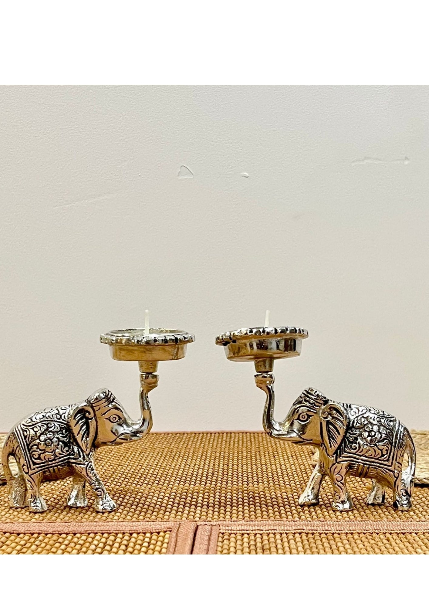 Silver Plated two Elephant with Tea-Light Holder