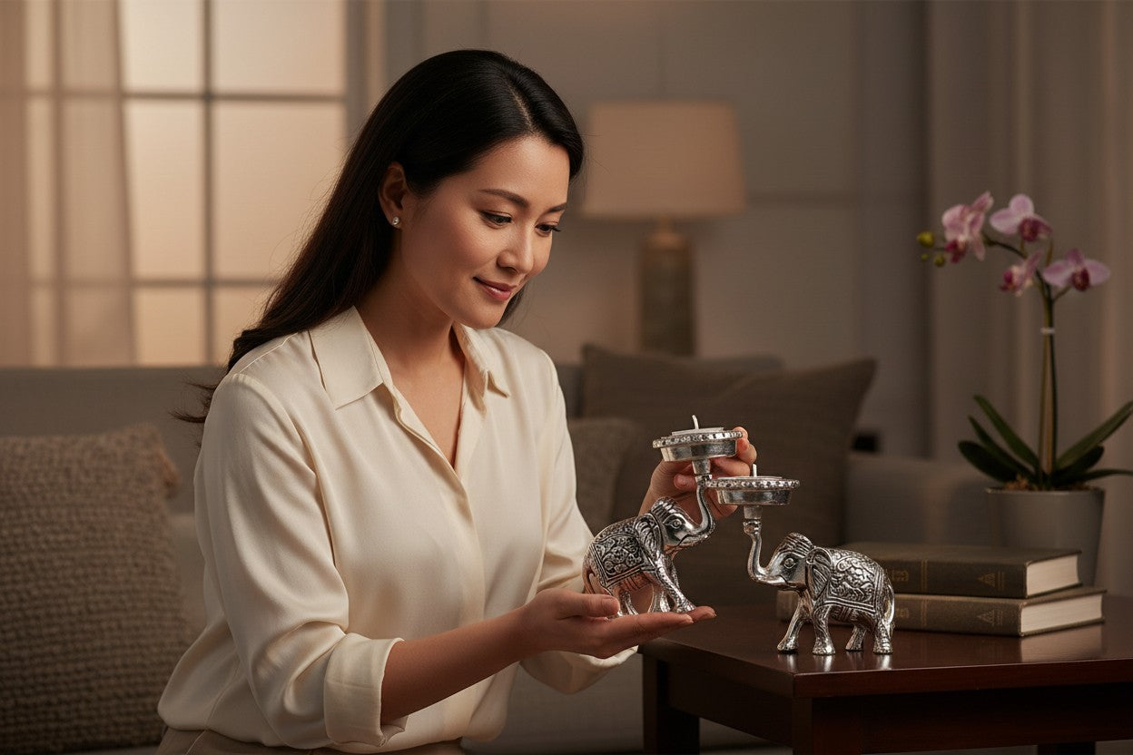 Silver Plated two Elephant with Tea-Light Holder