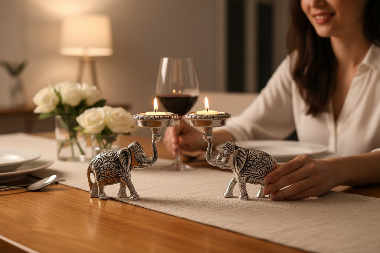 Silver Plated two Elephant with Tea-Light Holder