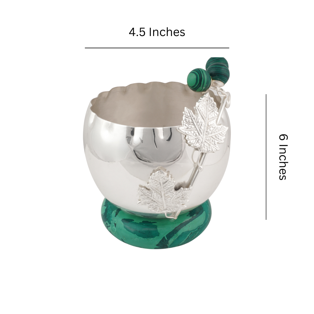 Brass Silver Plated Bowl With Green Malachite Base