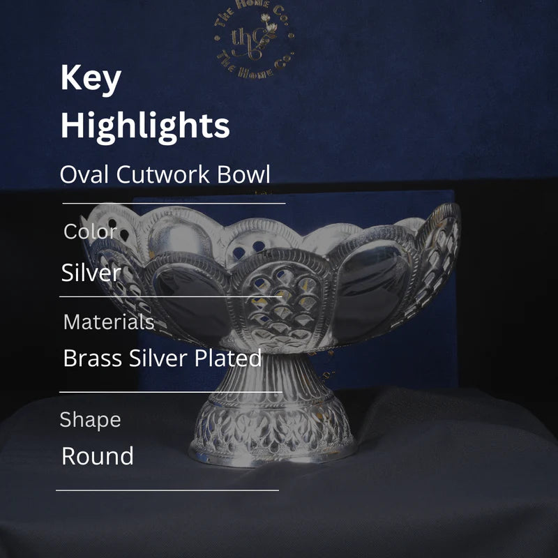 Brass Silver Plated Oval Cut Work Bowl