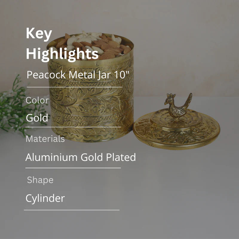 Peacock Metal Jar Large 10"