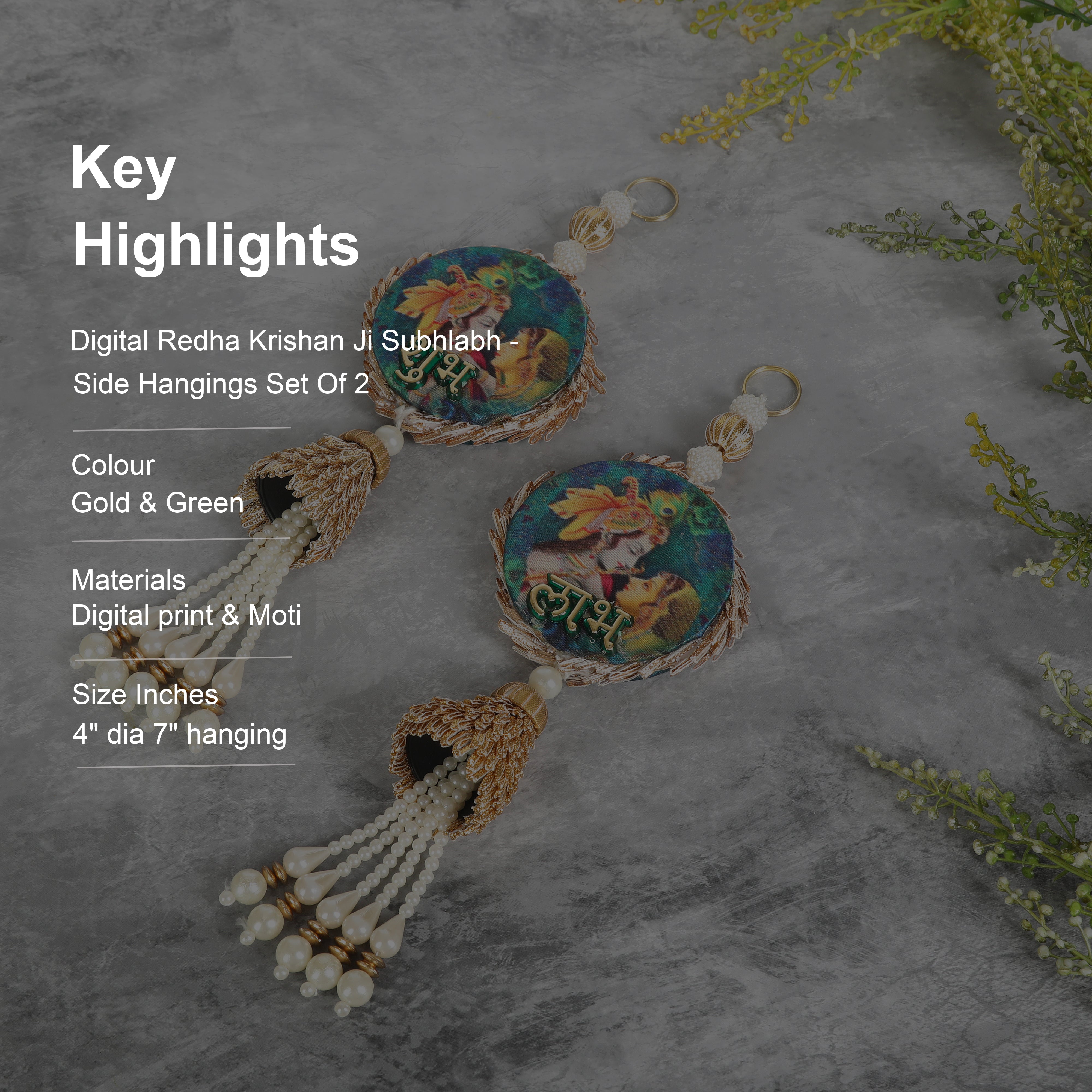 Digital Print Radha Krishan Ji Subha Labh Side Hangings Set Of 2