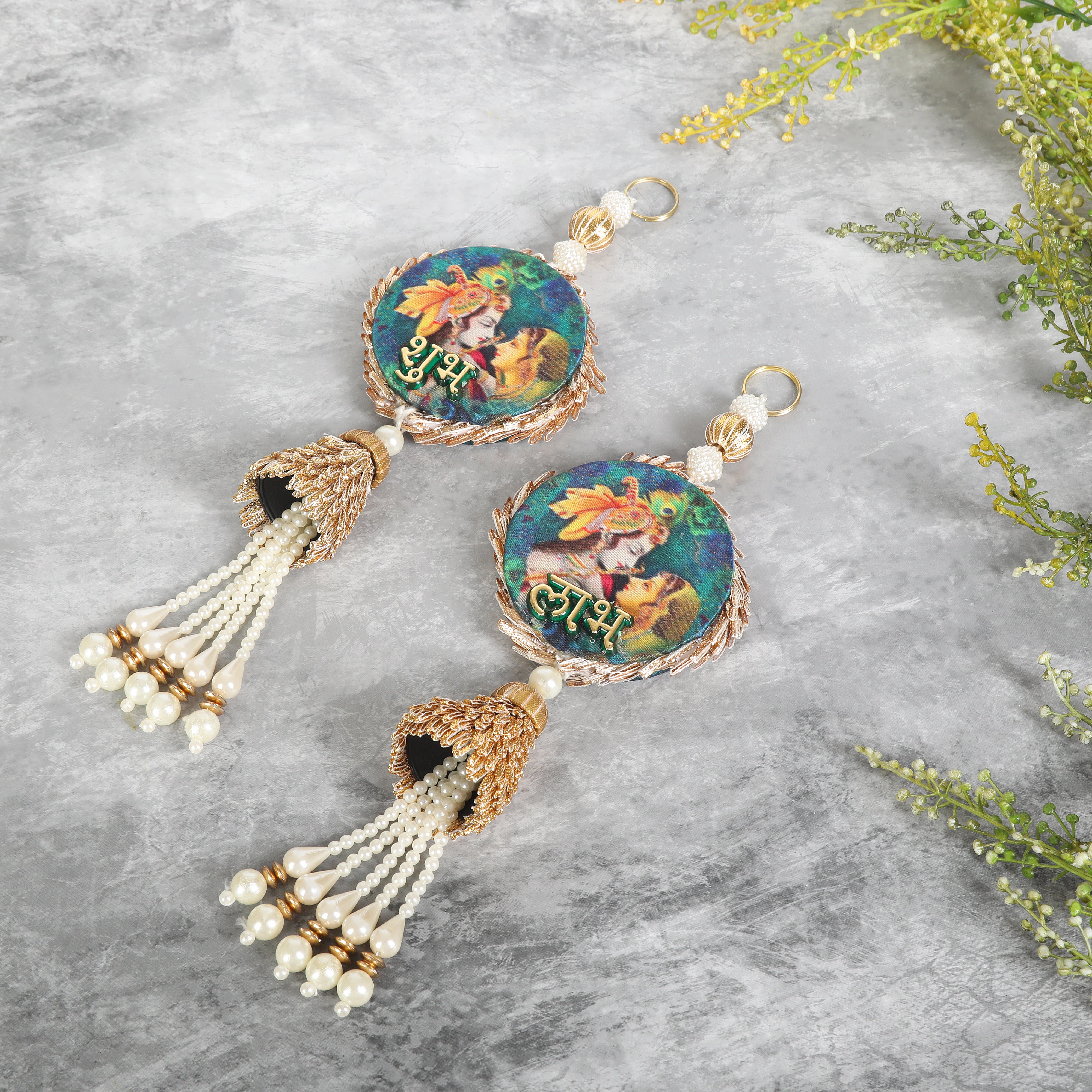 Digital Print Radha Krishan Ji Subha Labh Side Hangings Set Of 2