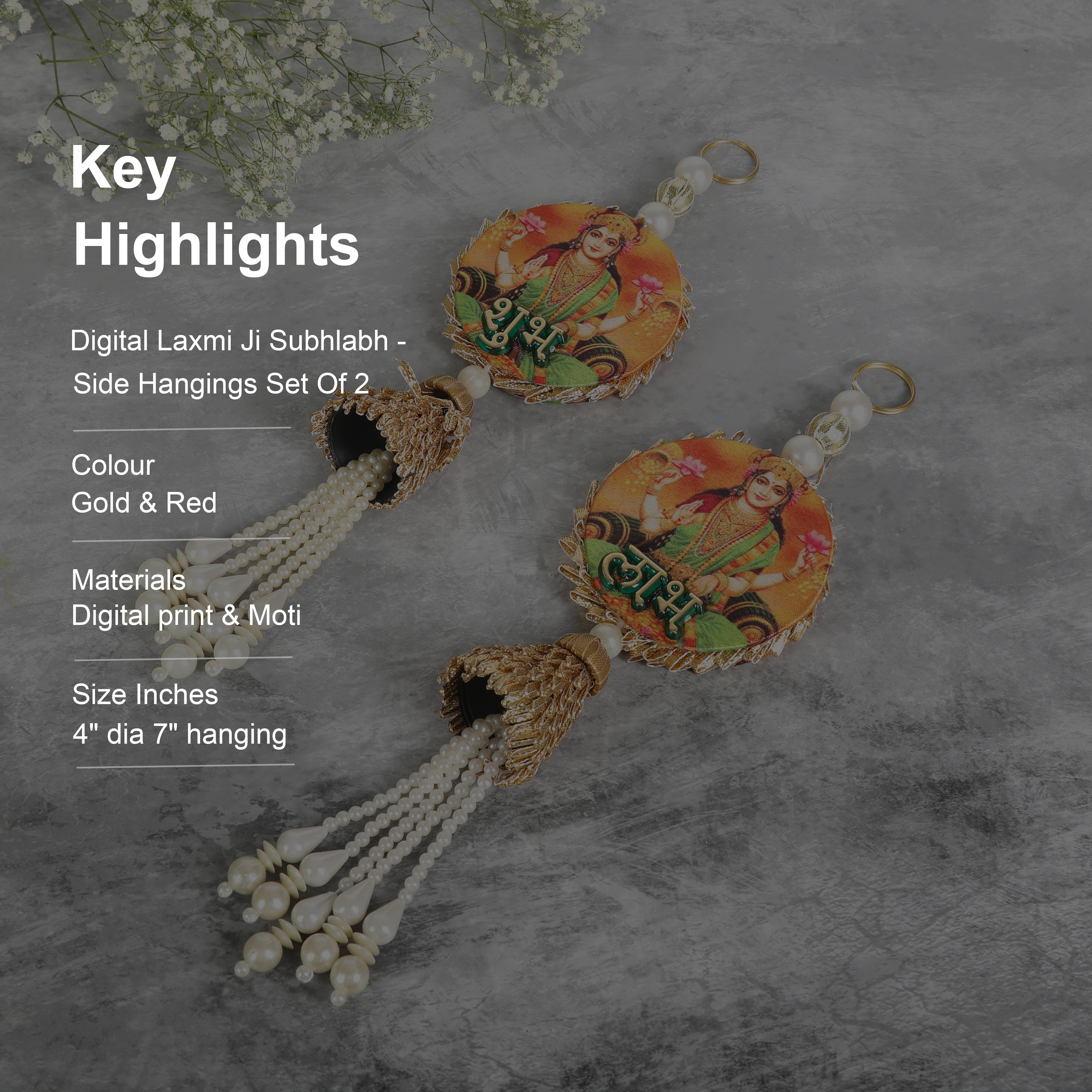 Digital Print Laxmi Ji Subha Labh Side Hangings Set Of 2