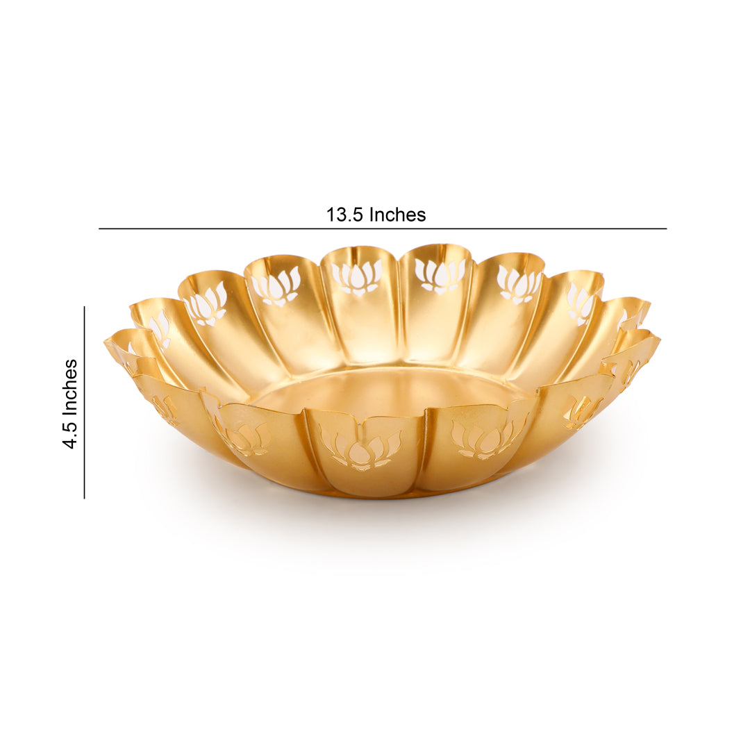 Metal Gold Lotus Cut Urli - Large 12"