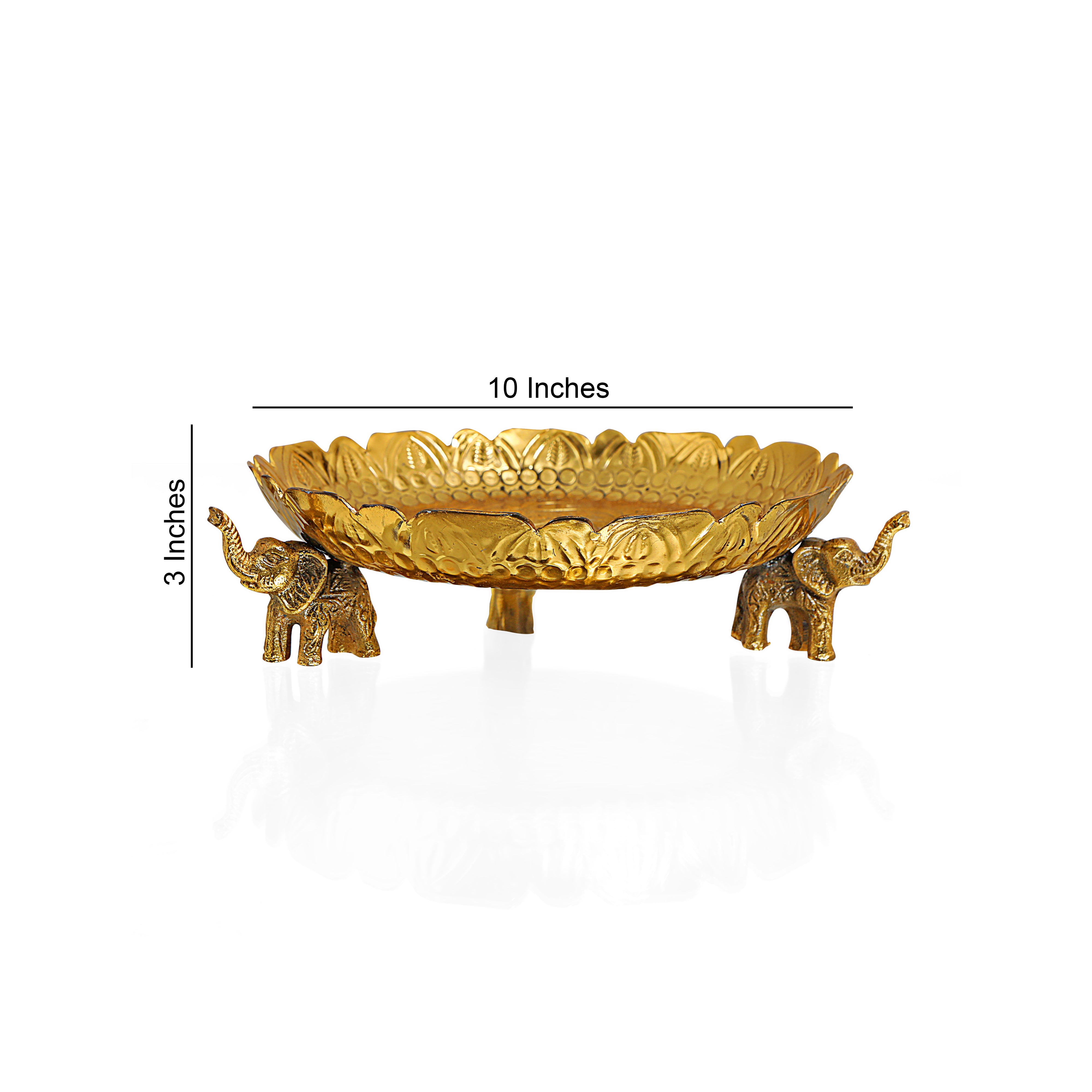 Gold Plated Aluminium Thal Platter With Elephant Legs - Medium