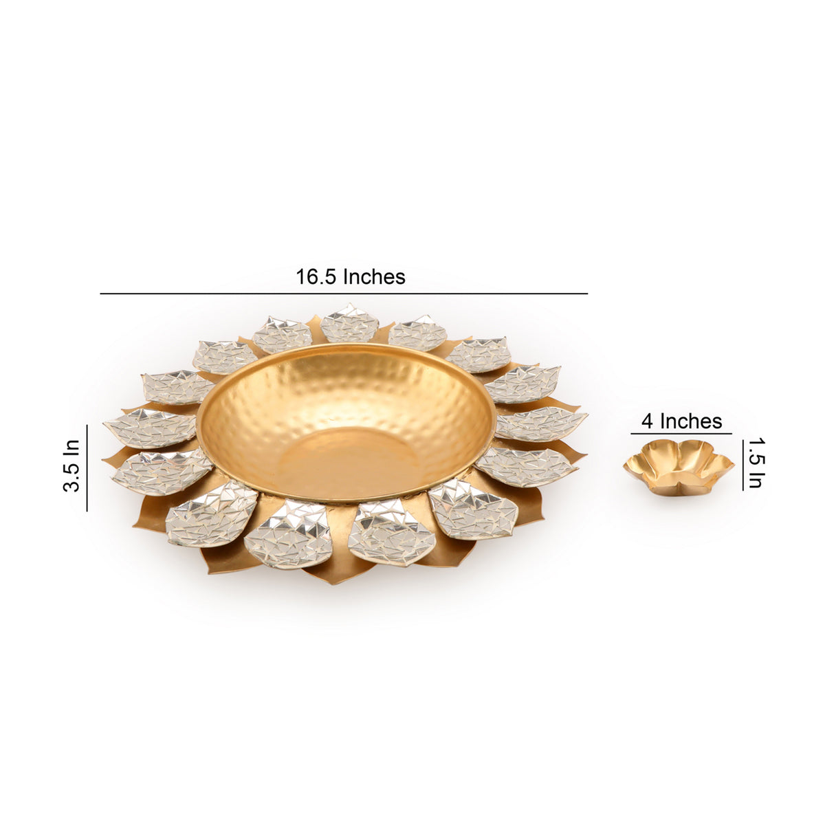 Silver Metal With Mosaic Lotus Urli - Medium