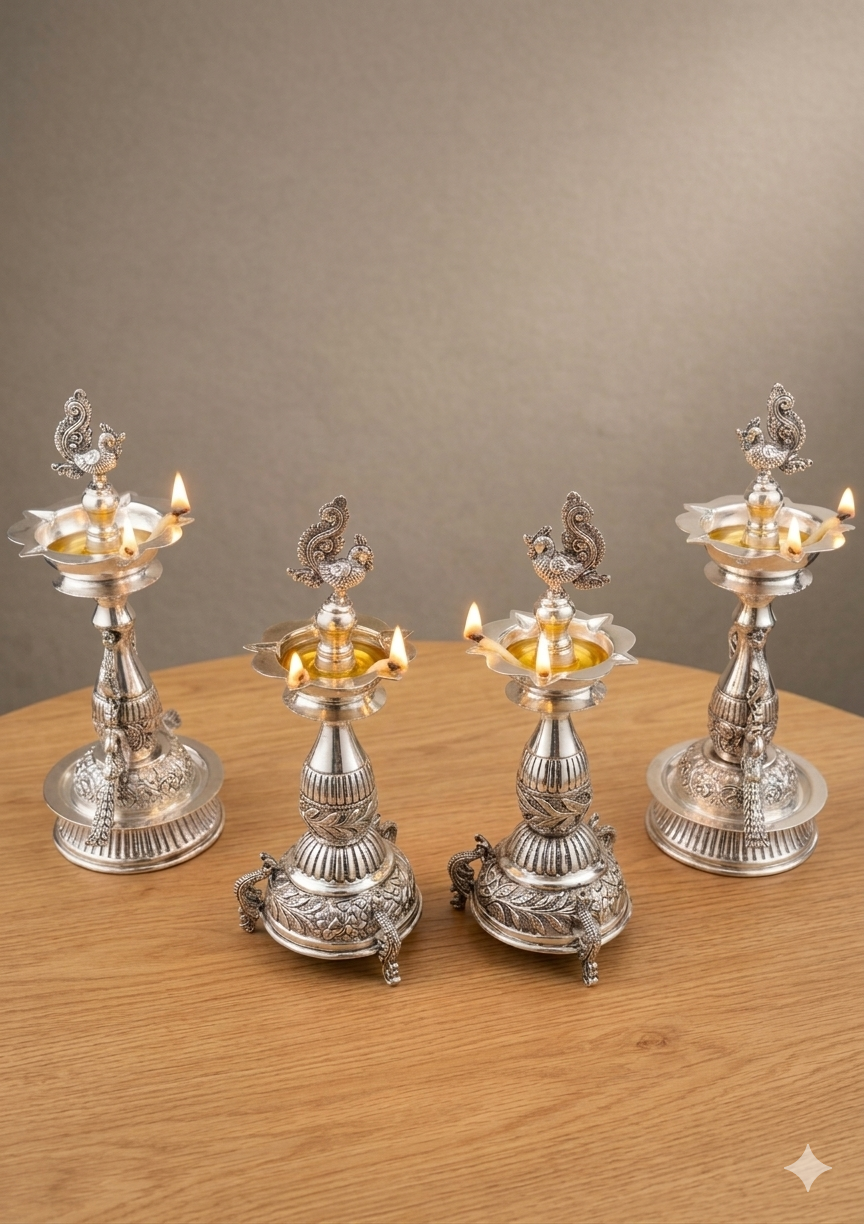 Silver Plated Hand Carving Samai Diya