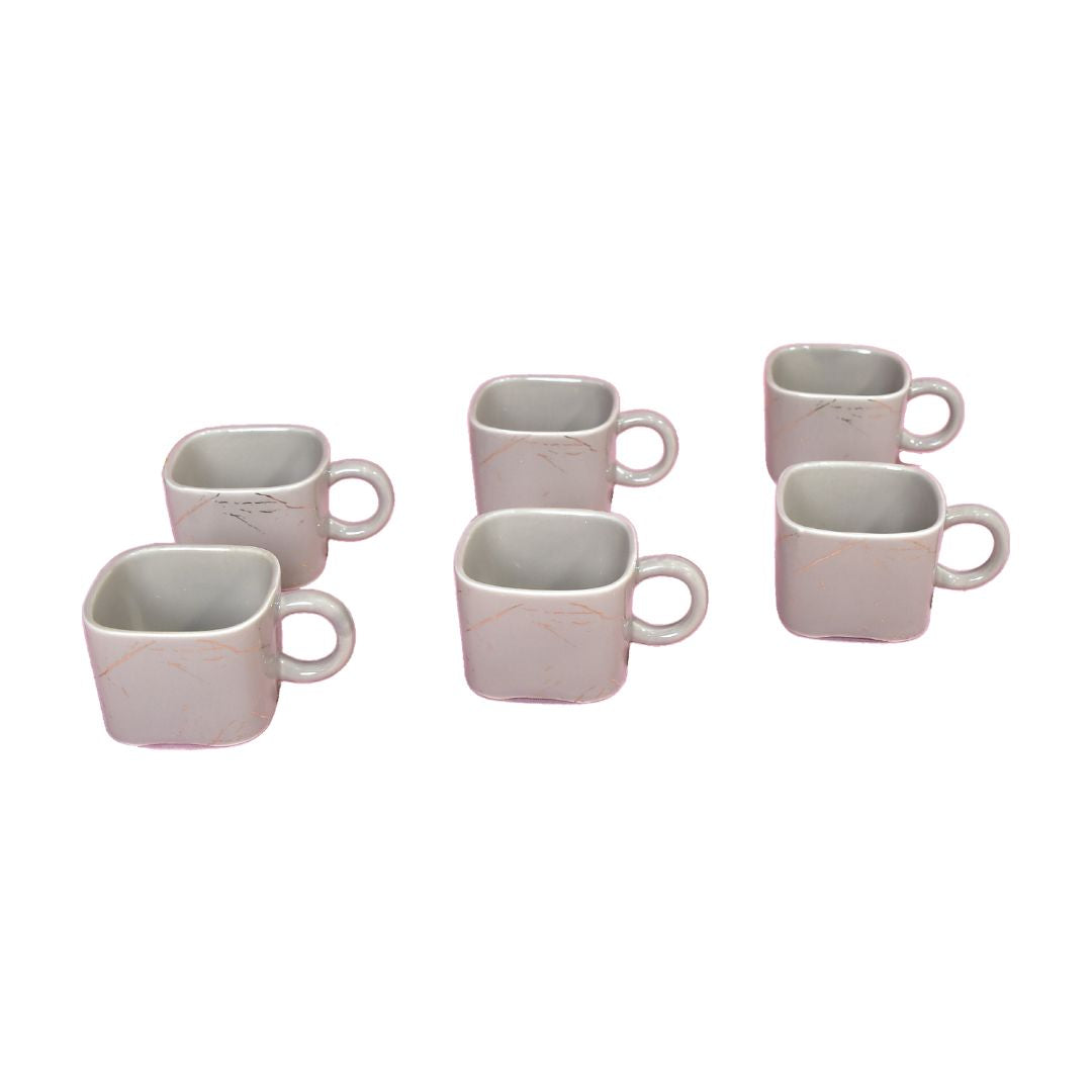 Ceramic Cup & Teapot With Tray Set Of 6 - Grey