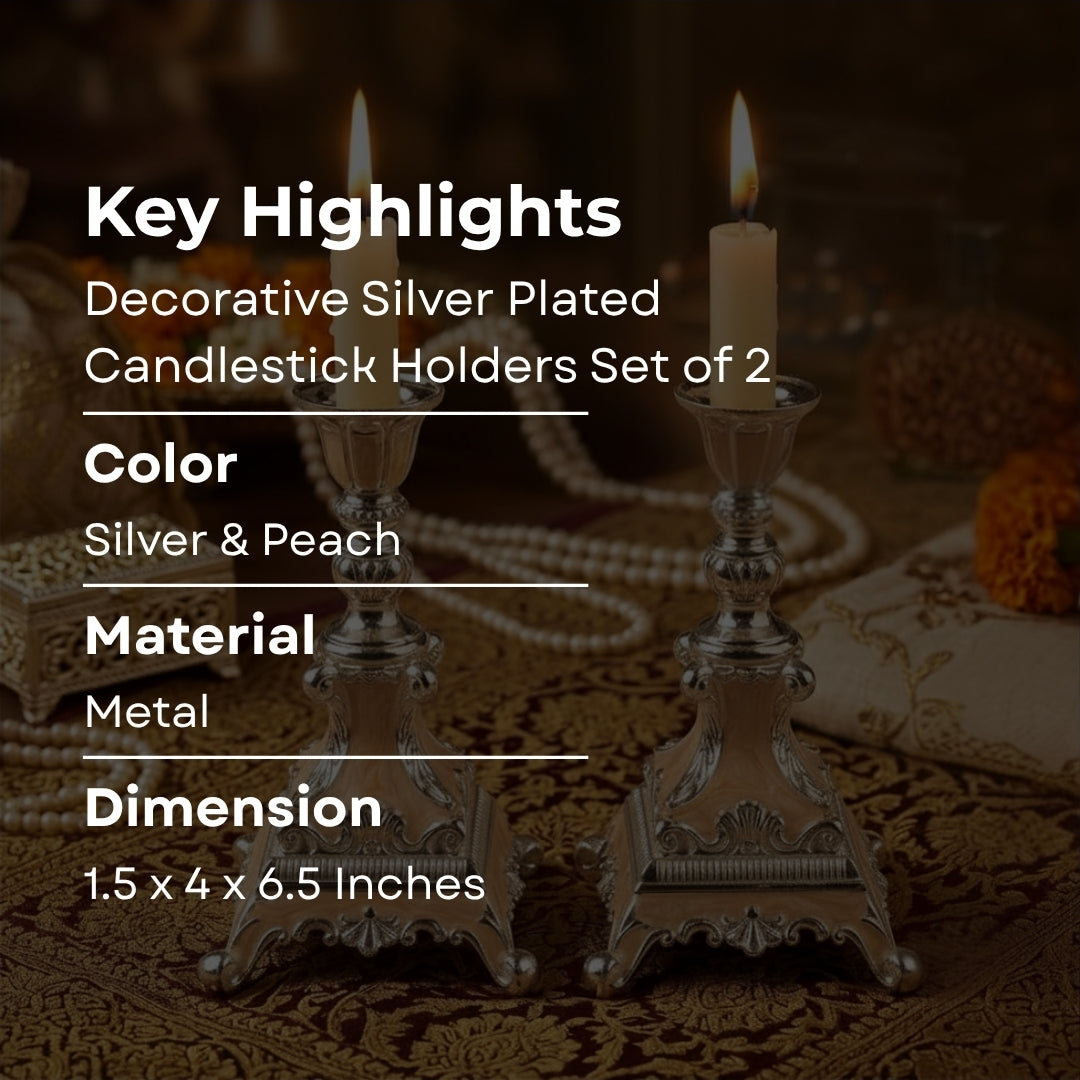 Decorative Silver Plated Candlestick Holders Set of 2