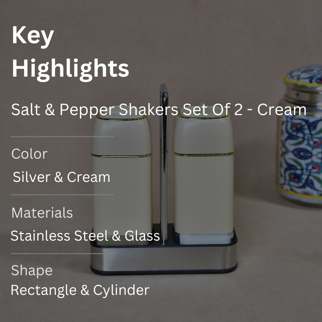 Glass Salt & Pepper Shakers With Stainless Stand Set Of 2 - Ivory