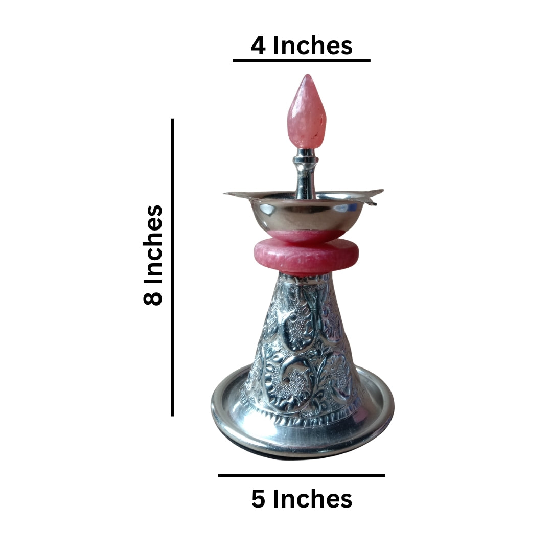 METAL Silver-Plated PINK RESIN Diya SAMAI Set of 2