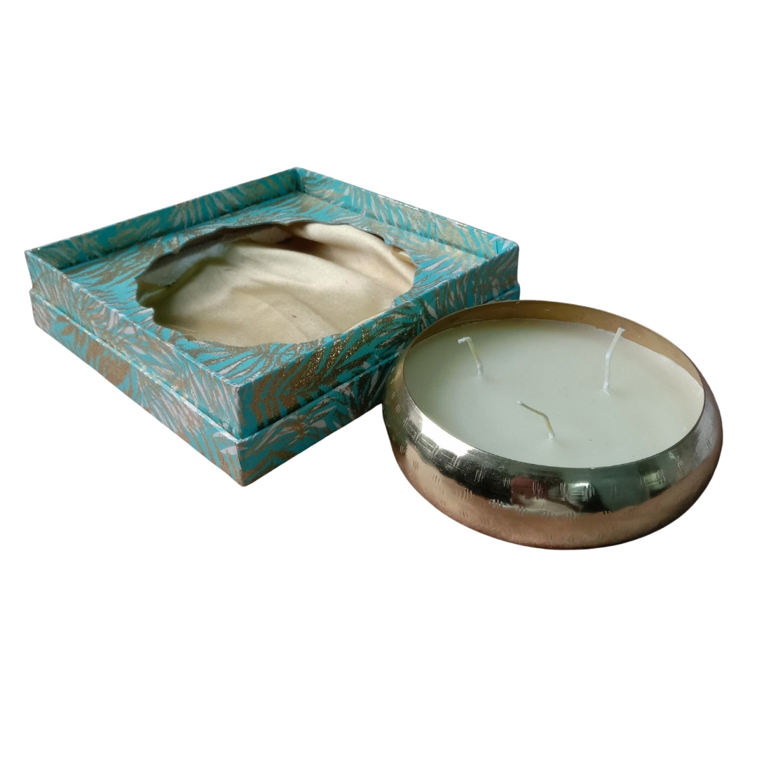 Gold Bowl 3-Wick Scented Candle in Blue Gift Box
