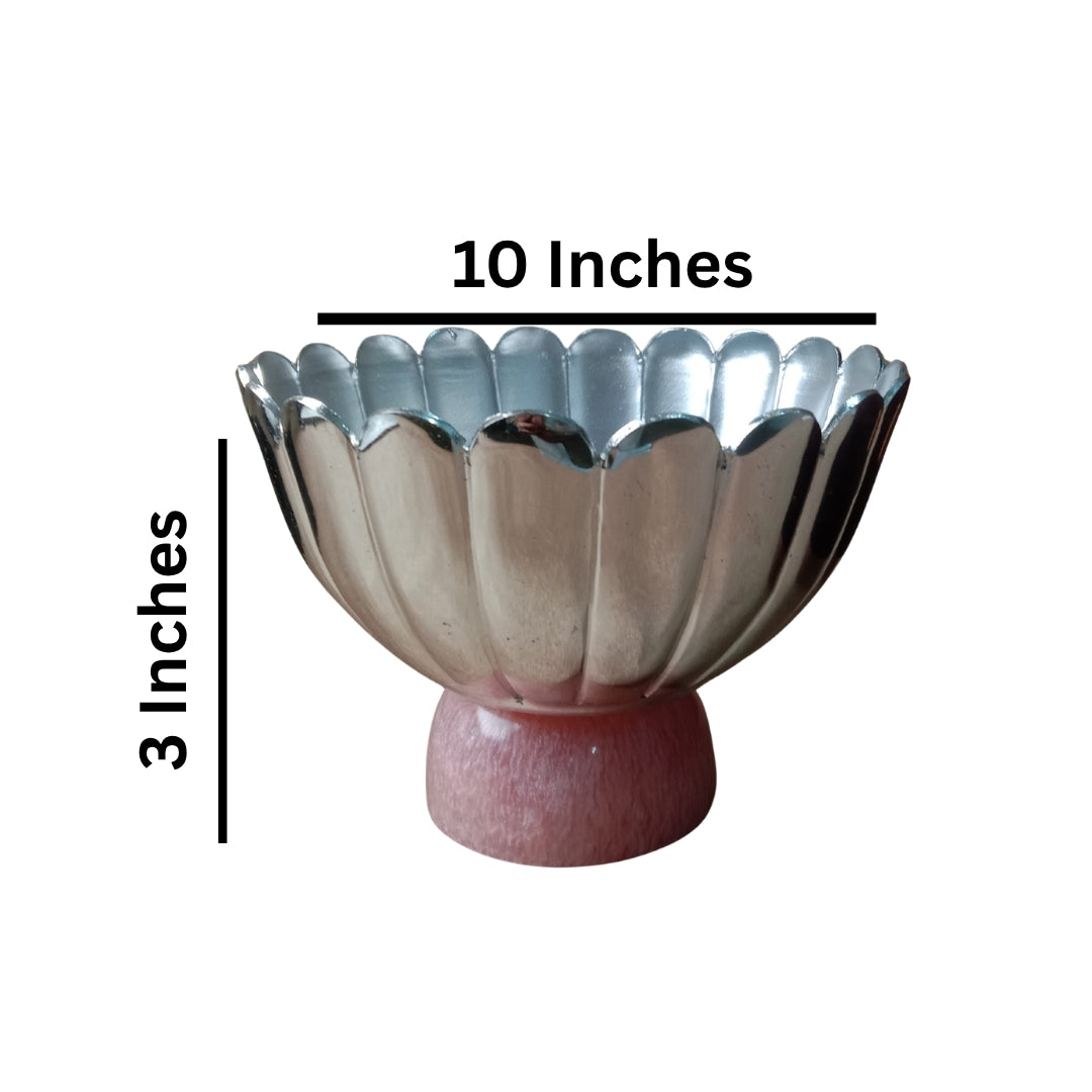 Silver-Plated Scalloped Pedestal Bowl with Pink Base