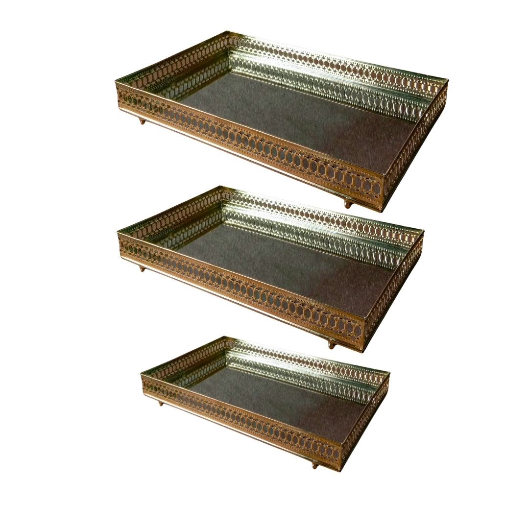 Decorative Gold Mirrored Tray Set 3